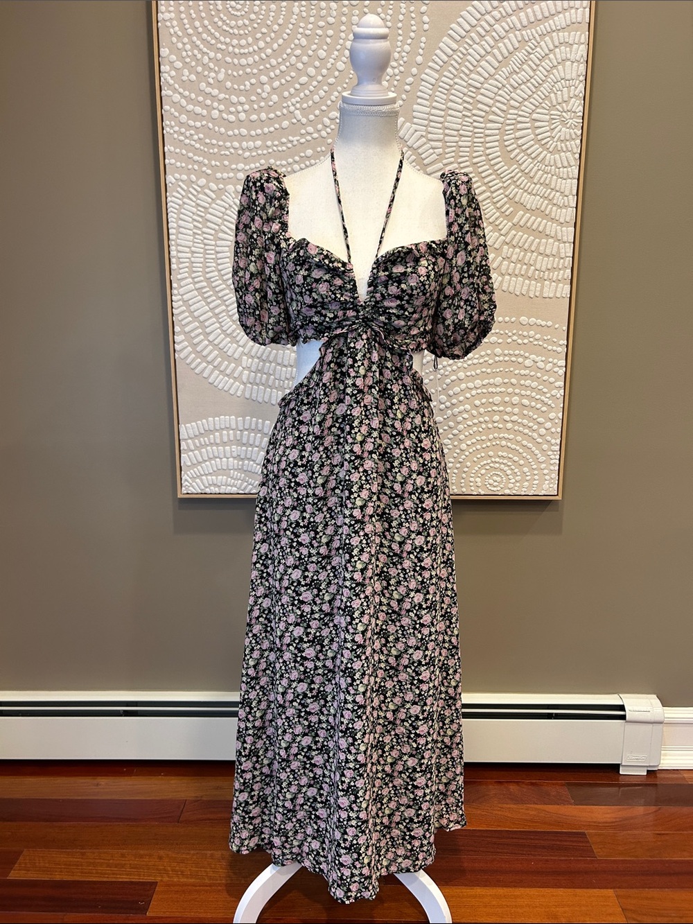 ASTR The Label Floral Ruffle Puff Sleeve Cut Out Maxi Dress Size Small NWT